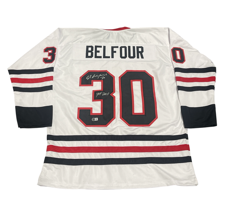 Ed Belfour Signed Chicago Blackhawks Custom Jersey w/ HOF 2011 Beckett W BAS COA