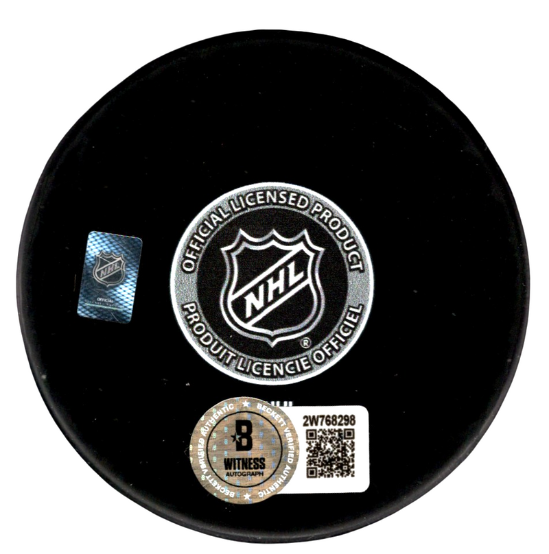 Gerry Cheevers Signed Bruins 100th Centennial Puck w/ HOF 85 Beckett Wit BAS COA