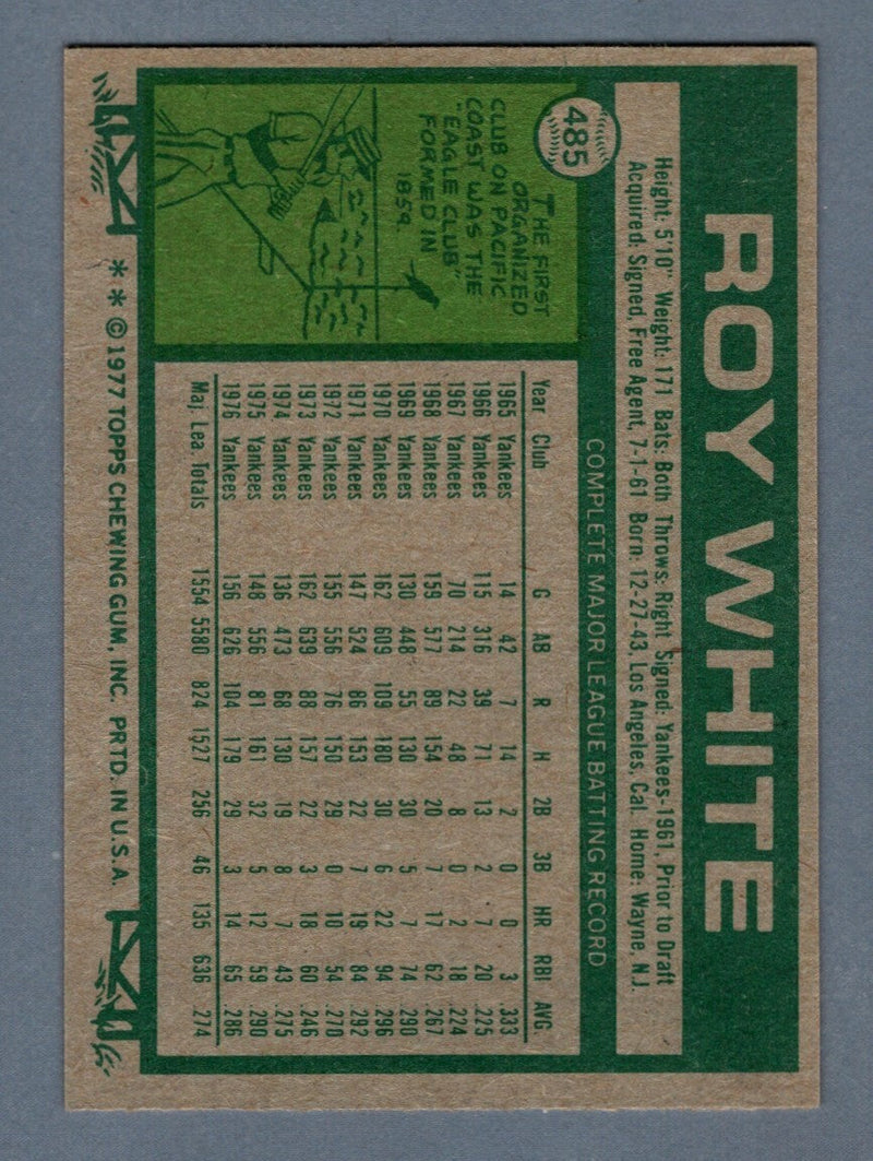 Roy White Signed Autographed 1977 Topps Baseball #485 LSCM COA New York Yankees