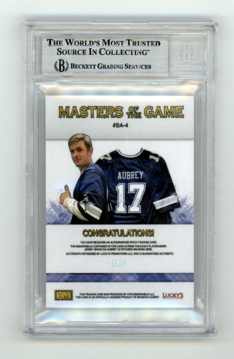 Brandon Aubrey 2023 Hits Memorabilia Silver V RPA Patch Auto RC /17 BGS BAS