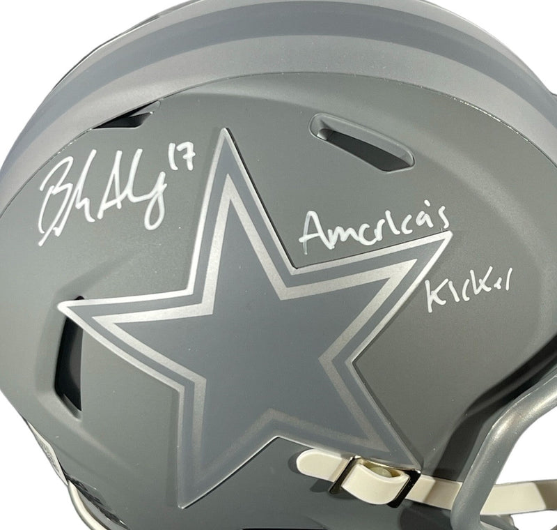 Brandon Aubrey Signed Cowboys Slate Mini Helmet w/ Americas Kicker BAS COA