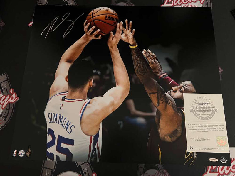 Ben Simmons Signed 24x20 Photo Matchup vs LeBron James Upper Deck UDA COA