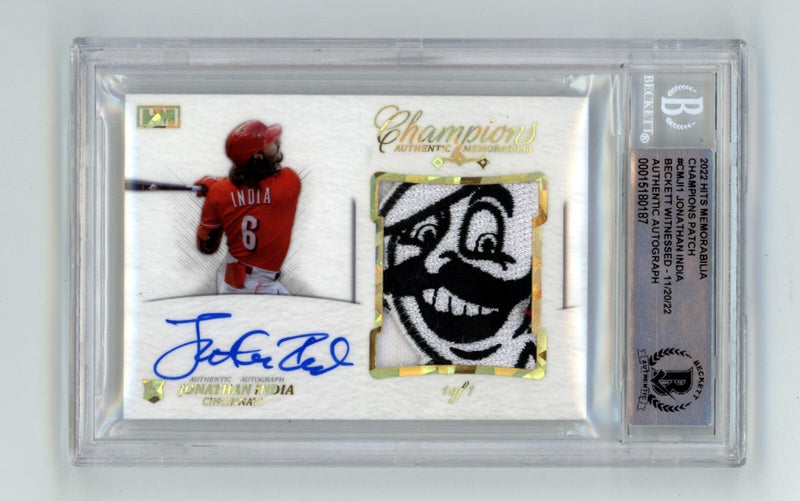 Jonathan India 2021 Hits Memorabilia Champions Gold Logo Patch Auto RC #1/1 BGS