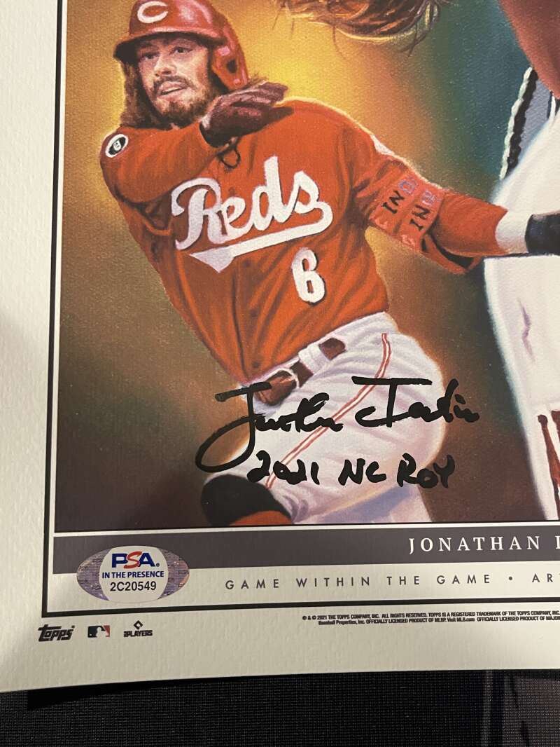 Jonathan India Signed Auto 10x14 Topps Game within the Game Print /99 PSA COA