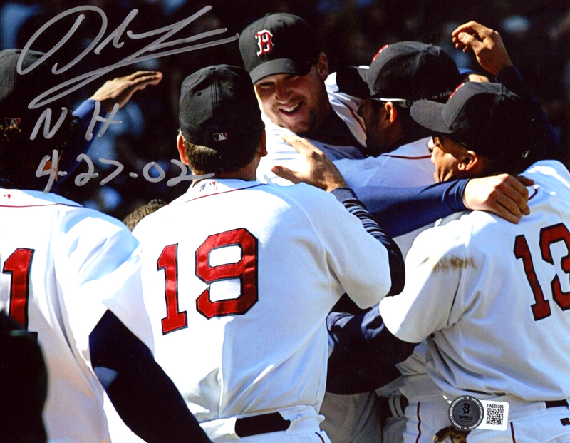 Derek Lowe Signed Red Sox 8x10 Photo w/ NH 4/27/02 Beckett Witness BAS COA