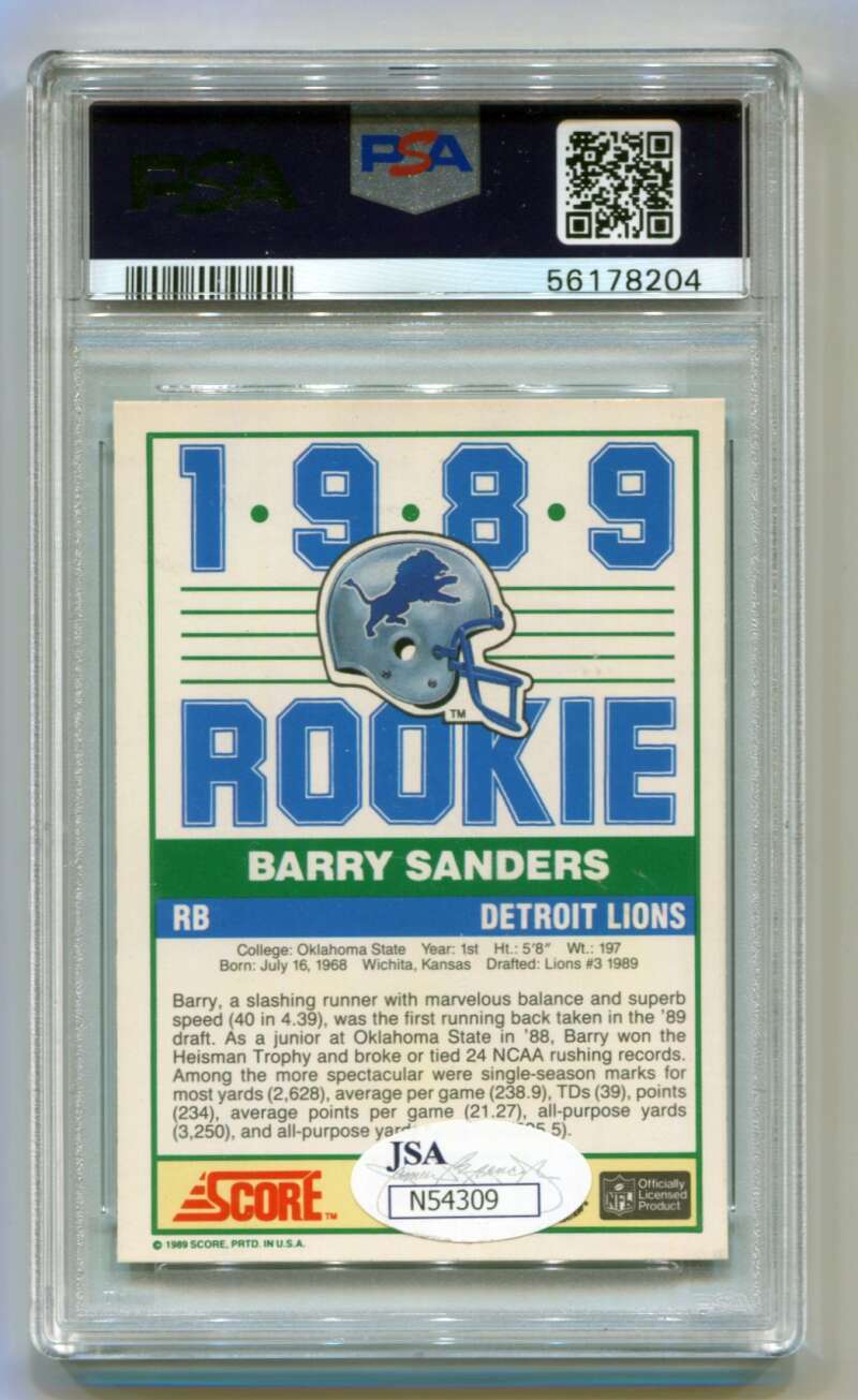 Barry Sanders 1989 Score Rookie RC Early Signature Lions Signed Auto PSA DNA