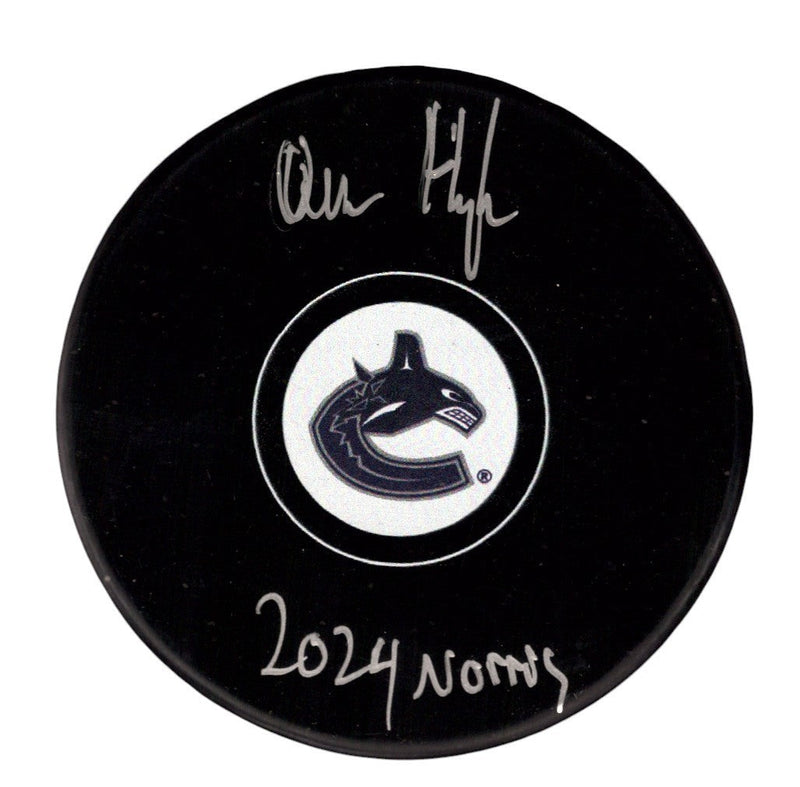 Quinn Hughes Signed Vancouver Canucks Logo Puck w/ 2024 Norris Insc Fanatics COA