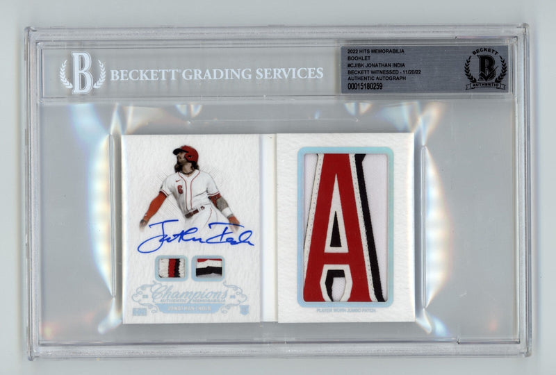 Jonathan India 2021 Hits Memorabilia Champions Letter Patch Auto Booklet #/6 BGS