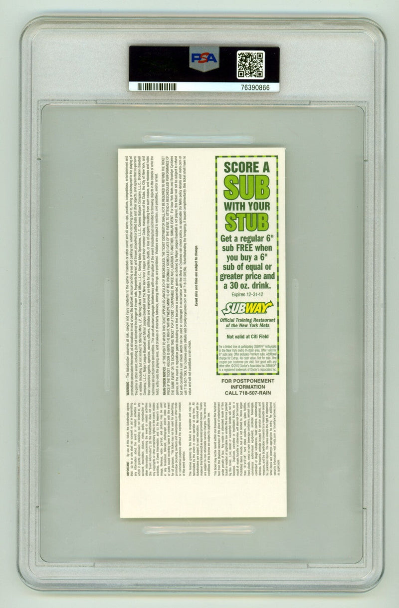 Johan Santana Josh Thole Signed Mets 1st No-Hitter Season Ticket Ins PSA 10 Auto