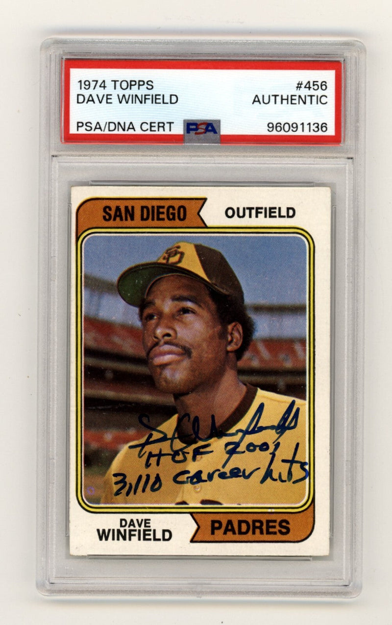 Dave Winfield 1974 Topps 456 Rookie RC Signed w/ HOF Hits Ins PSA Authentic Auto