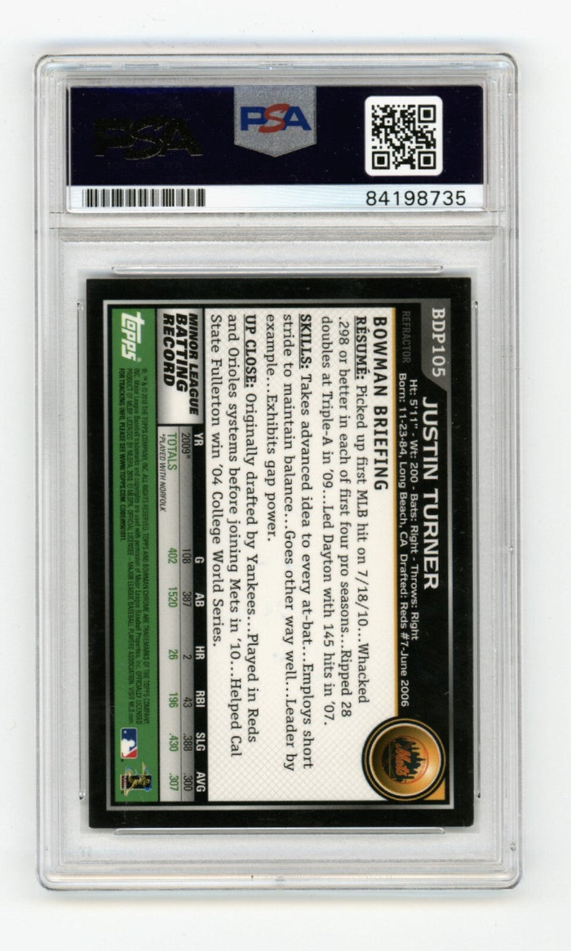 Justin Turner 2010 Bowman Chrome Refractor #BDP105 RC Signed PSA Authentic Auto