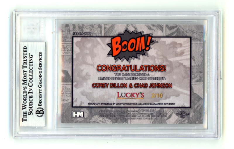 Corey Dillon & Chad Johnson 2024 Hits Memorabilia BOOM Gold #/10 Signed BGS Auto