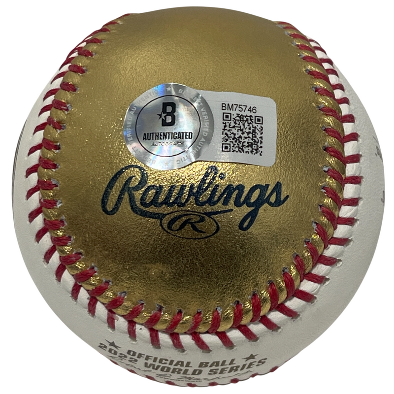 Trey Mancini Signed Auto Gold LE 2022 World Series Baseball Beckett BAS COA C