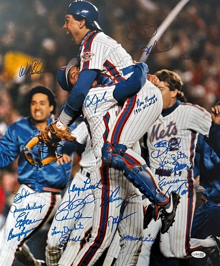 New York Mets 1986 World Series 23 Auto Team Signed 16x20 Photo w/ Insc. JSA COA