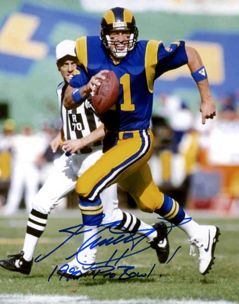 Jim Everett Signed Los Angeles Rams 8x10 Photo w/ 1990 Pro Bowl Insc. LSCM COA