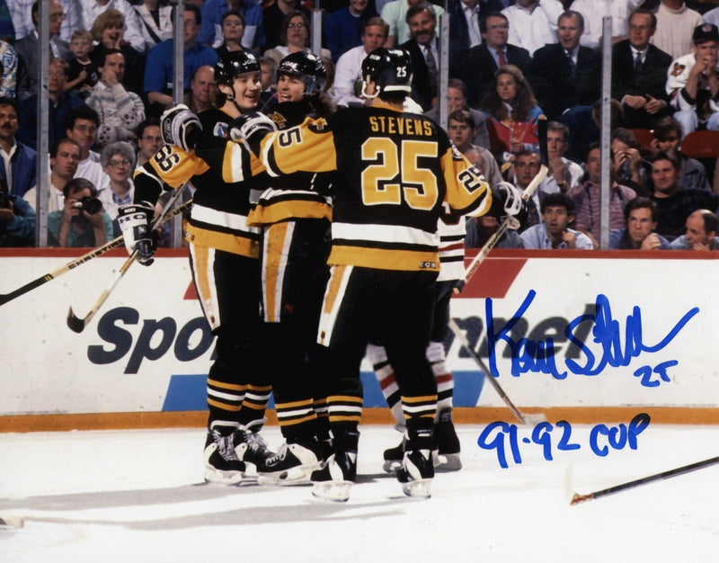 Kevin Stevens Signed Autographed Penguins 8x10 Photo w/ 91-92 Cup LSCM COA #4