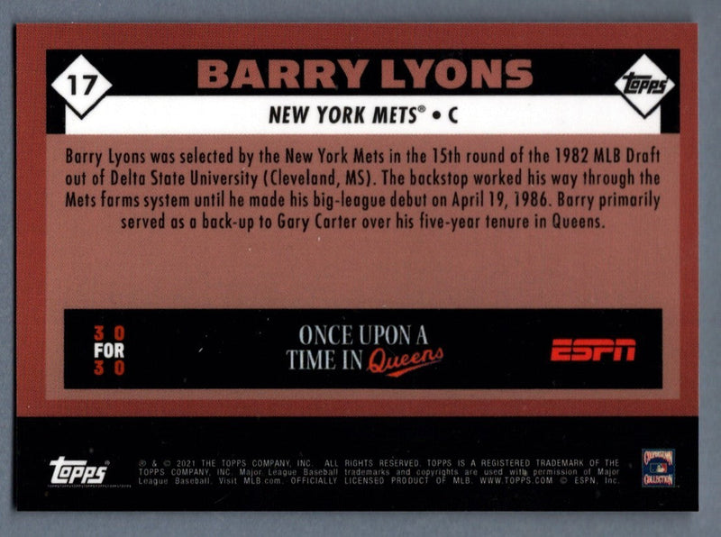 Barry Lyons Signed 2021 Topps Once Upon a Time in Queens #17 B/W LSCM COA