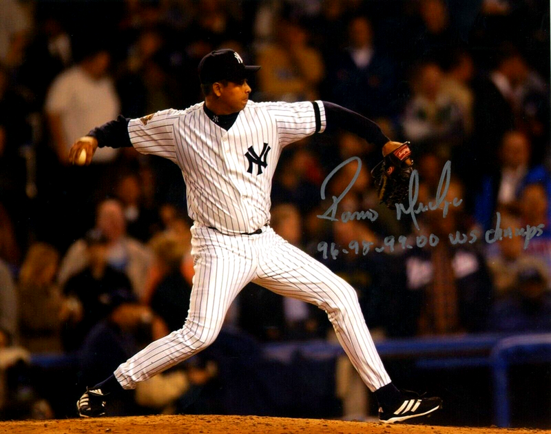 Ramiro Mendoza Signed NY Yankees 8x10 Photo w/ 96-98-99-00 WS Champs LSCM COA