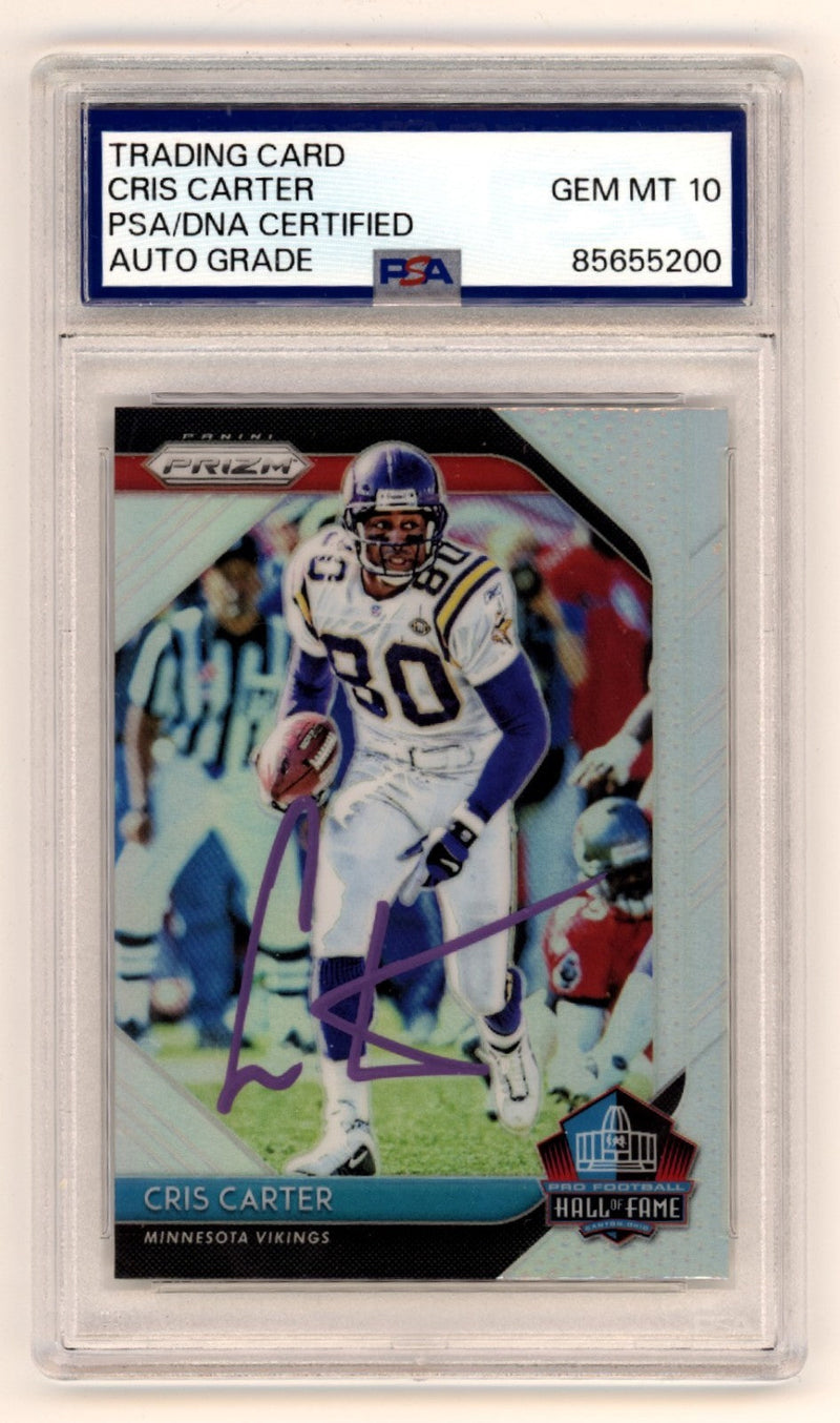 Cris Carter 2018 Panini Prizm #HOF-28 Hall of Fame Silver Signed PSA 10 Auto