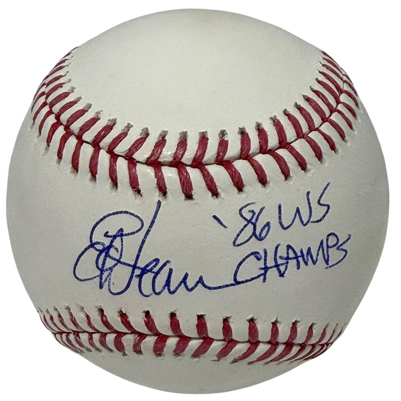 Ed Hearn Signed ROMLB Baseball w/ 86 WS Champs Insc JSA Witness COA