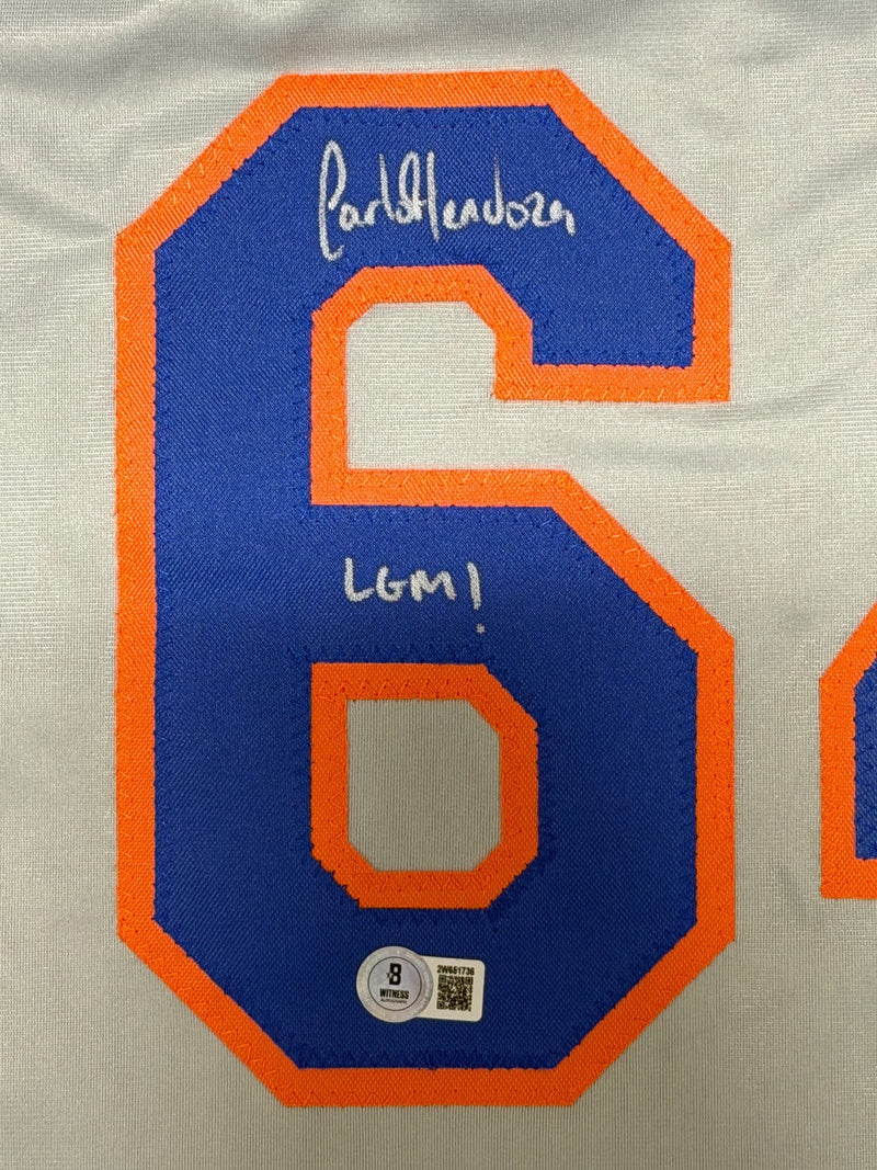 Carlos Mendoza Signed New York Mets Custom Jersey w/ LGM! Beckett Wit BAS COA
