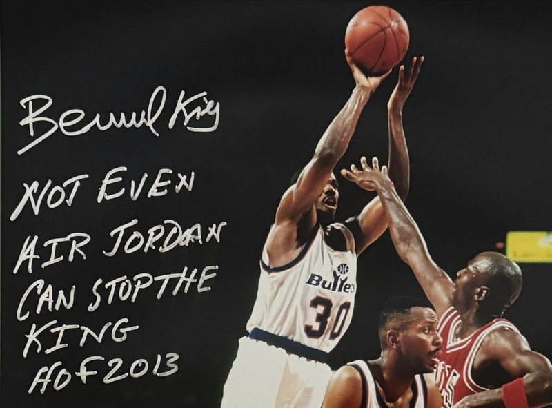 Bernard King Signed Bullets 16x20 Photo vs Jordan w/ Cant Stop Insc. JSA Wit COA