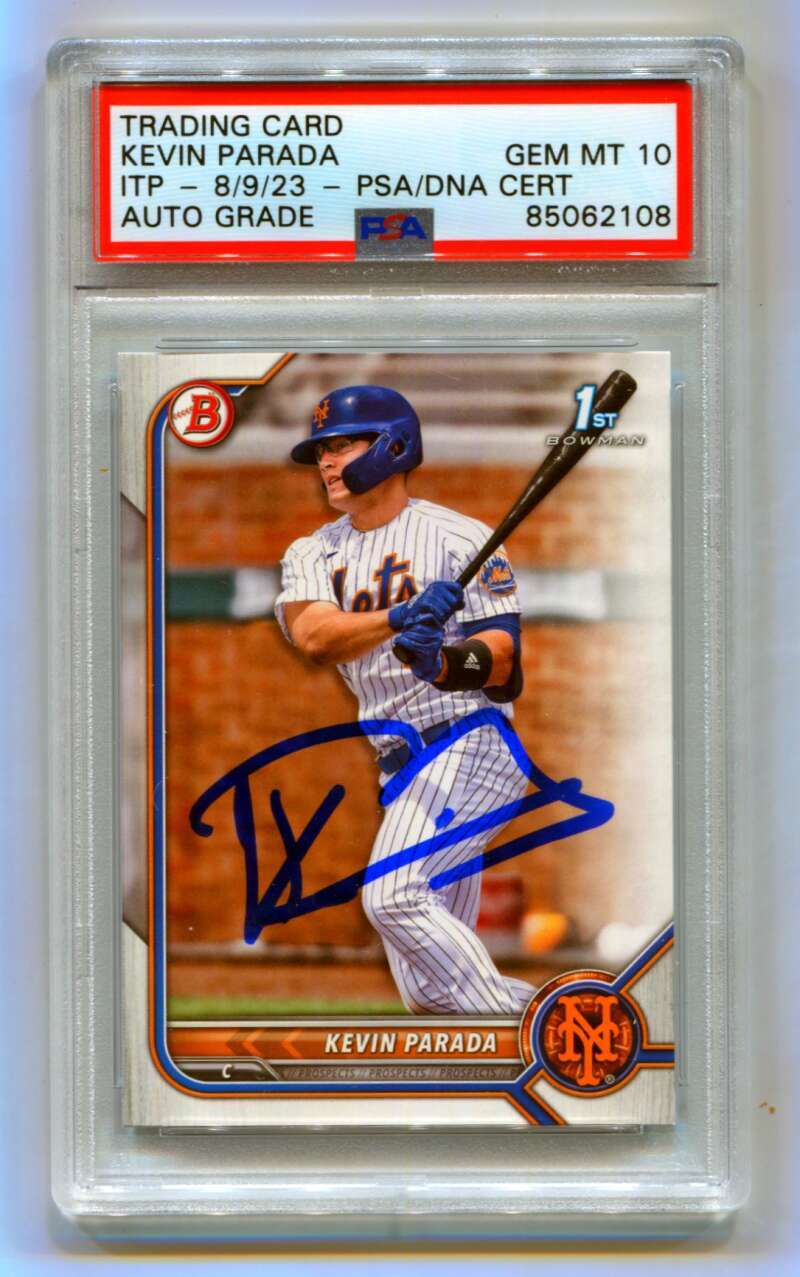 Kevin Parada 2022 Bowman Draft 1st Paper #BD-47 Signed PSA 10 Auto NY Mets