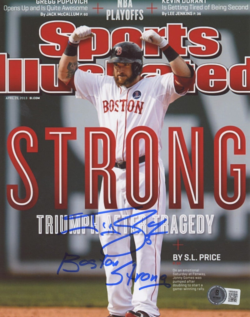 Jonny Gomes Signed Red Sox 8x10 SI Photo w/ Boston Strong Beckett W BAS COA
