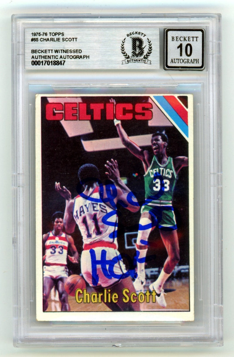Charlie Scott 1975-76 Topps #65 Signed w/ HOF Inscription Beckett BGS 10 Auto