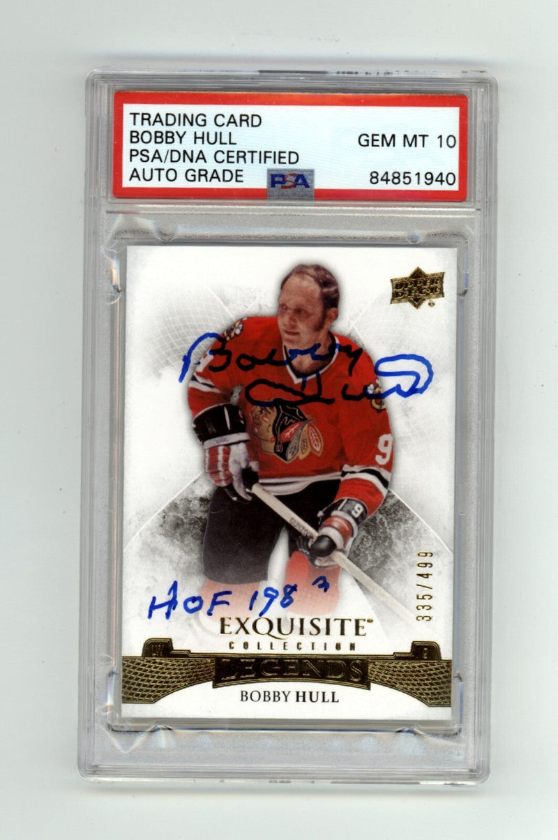 Bobby Hull 2015-16 Upper Deck Exquisite #/499 Signed HOF 1980 Insc. PSA 10 Auto