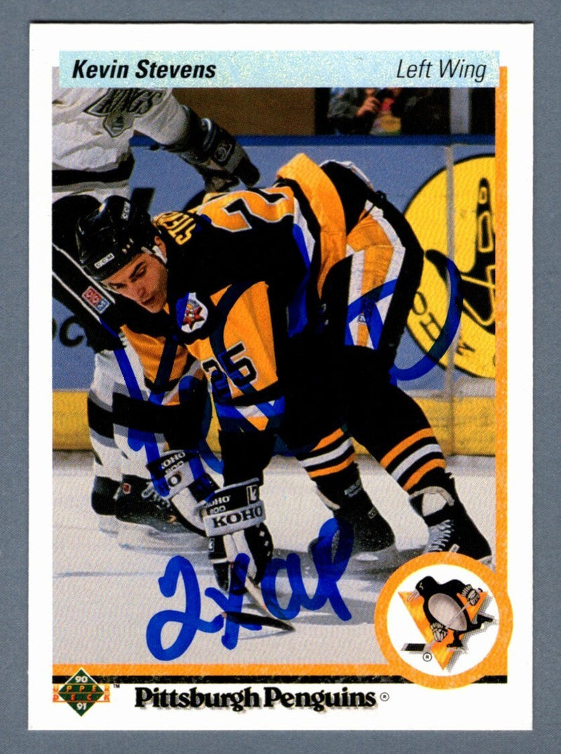 Kevin Stevens Signed 1990-91 Upper Deck Rookie RC #14 w/ 2 Cup LSCM COA Penguins