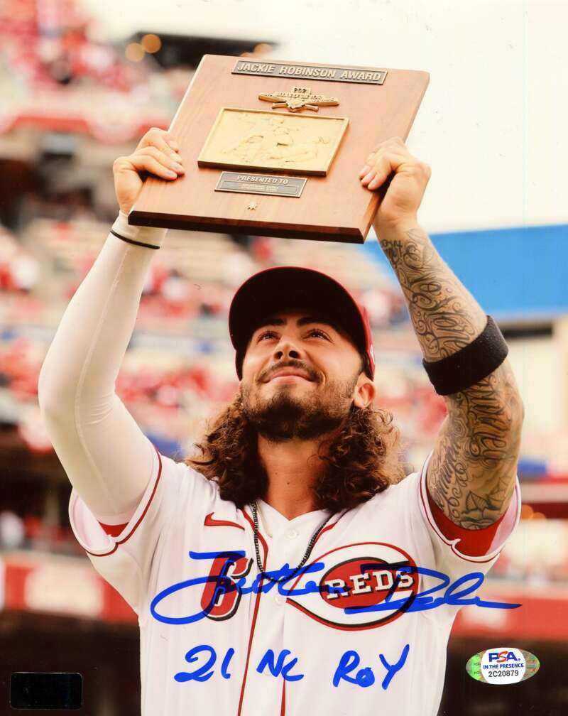 Jonathan India Signed Autographed 8x10 Photo w/ 2021 NL ROY PSA ITP COA