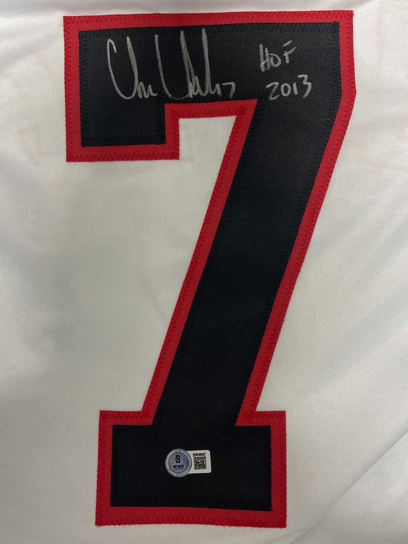 Chris Chelios Signed Chicago Custom Jersey w/ HOF 2013 Beckett Witness BAS COA