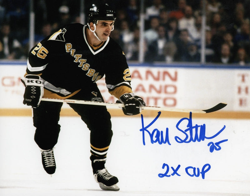 Kevin Stevens Signed Pittsburgh Penguins 8x10 Photo w/ 2x Cup LSCM COA #2