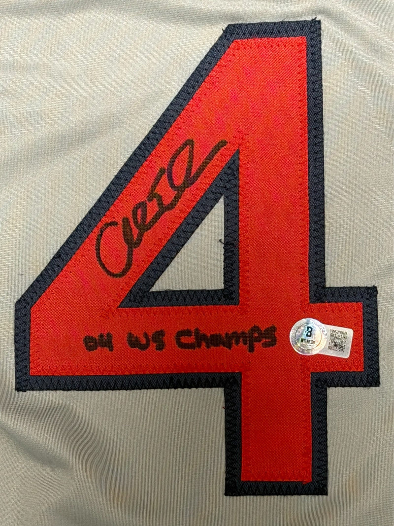 Alan Embree Signed Red Sox Custom Jersey w/ 04 WS Champs Beckett Witness BAS COA