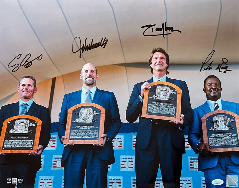Biggio Smoltz Johnson Martinez HOF 2015 Class Signed Auto 16x20 Photo JSA COA