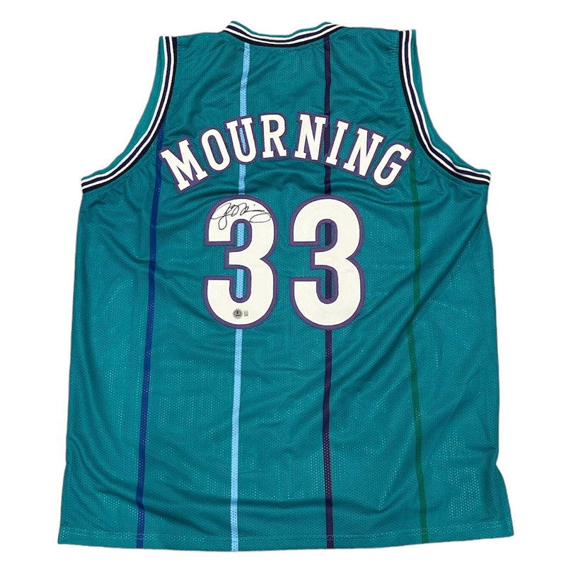 Alonzo Mourning Signed Charlotte Hornets Custom Jersey Beckett Witness BAS COA