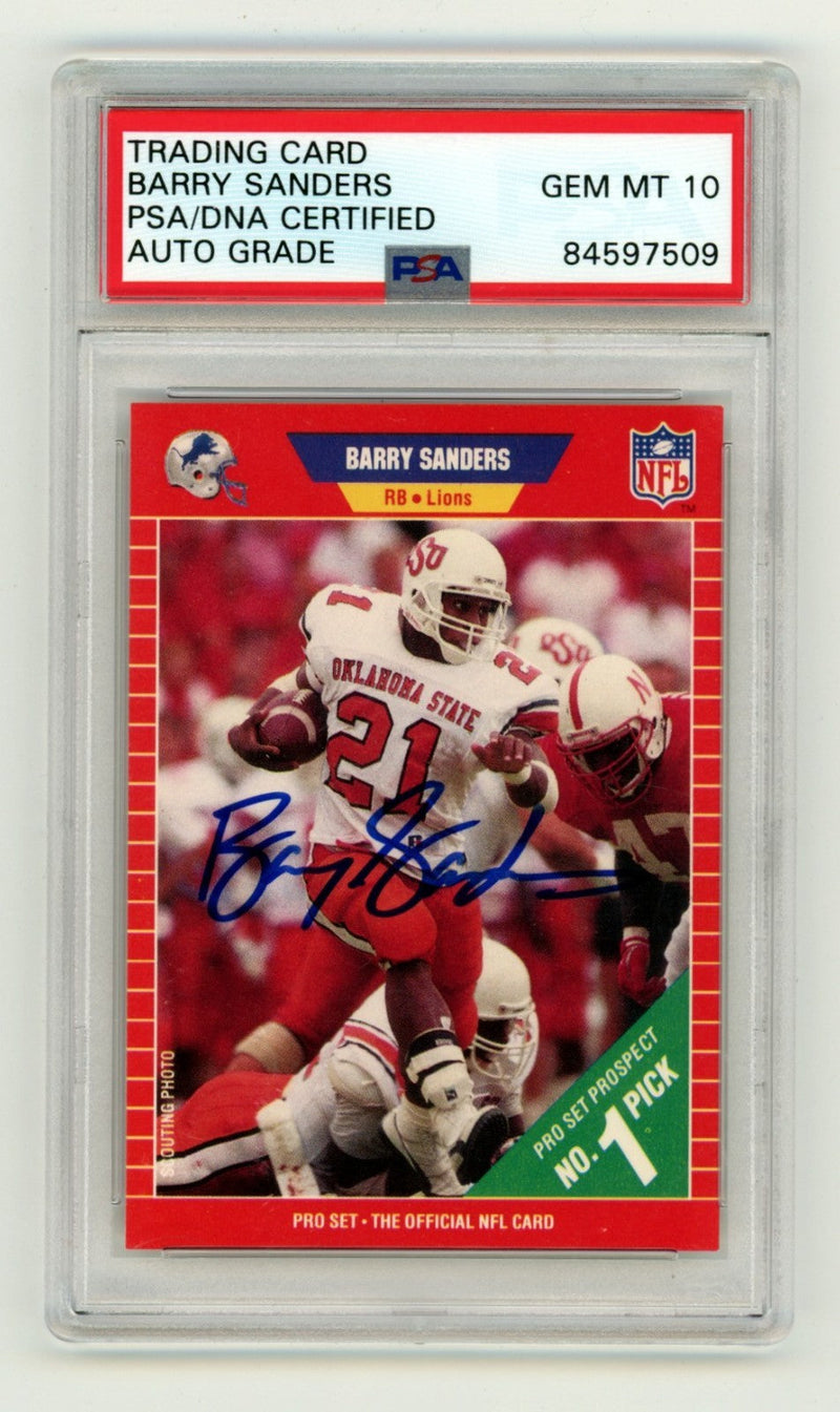 Barry Sanders 1989 NFL Pro Set #494 #1 Pick Signed Auto Rookie RC PSA 10 Auto