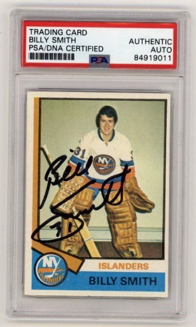 Billy Smith 1974-75 Topps #82 Signed PSA Authentic Auto Black Ink Islanders