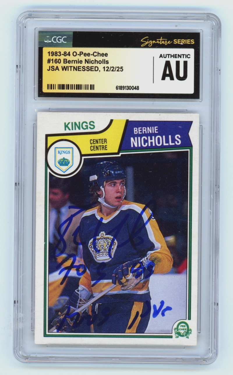 Bernie Nicholls 1983-84 O-Pee-Chee Signed Rookie RC w/ 2 Insc. JSA CGC Authentic