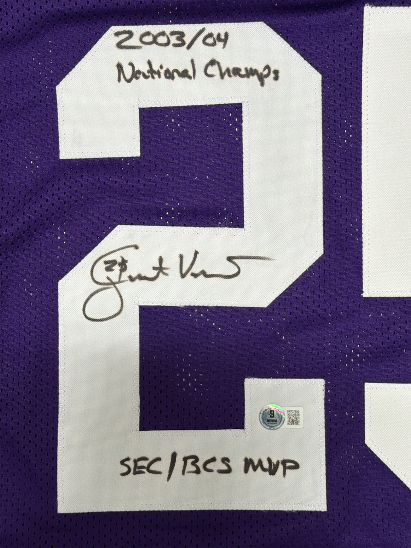 Justin Vincent Signed LSU Tigers Custom Jersey w/ 2 Insc Beckett Witness BAS COA