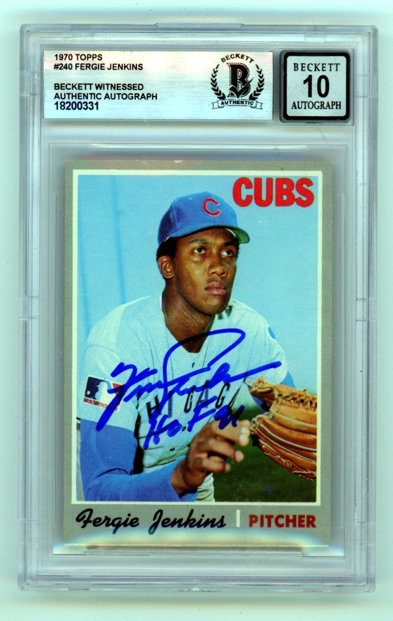 Fergie Jenkins 1970 Topps #240 Signed w/ HOF Insc Beckett BGS 10 Auto Cubs
