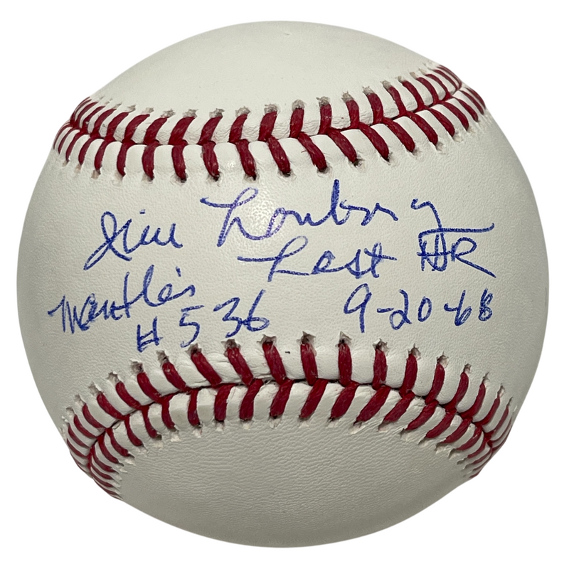Jim Lonborg Signed Auto ROMLB Baseball w/ Mantle Last HR Beckett Witness BAS COA