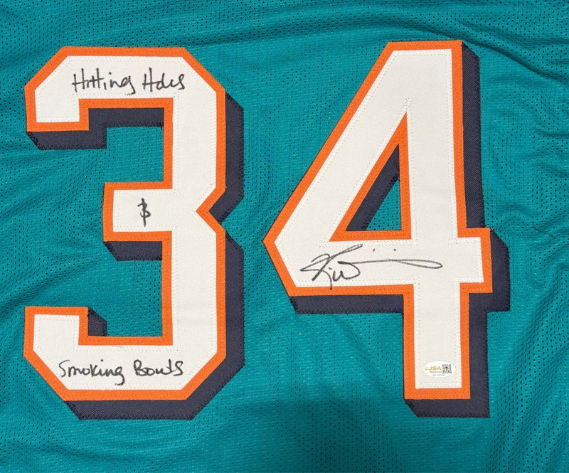 Ricky Williams Signed Miami Dolphins Custom Jersey w/ Weed Insc JSA Wit COA