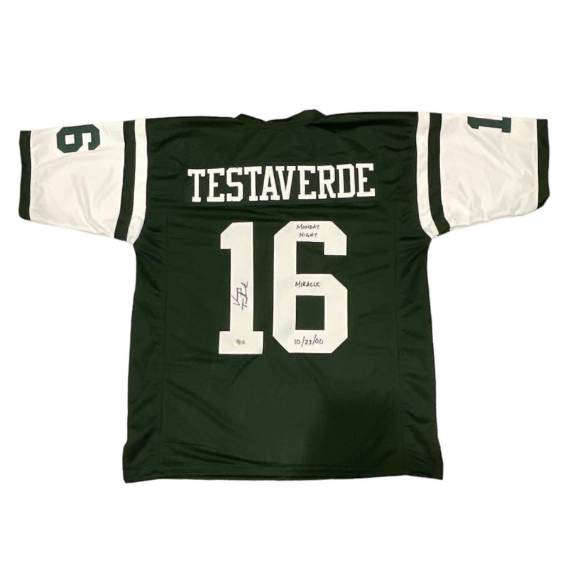 Vinny Testaverde Signed Jets Custom Jersey w/ Monday Miracle Beckett W BAS COA