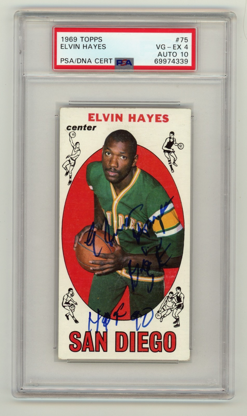 Elvin Hayes 1969-70 Topps 98 Tall Boy Rookie RC 2 Insc Signed Auto PSA 4 10 Auto