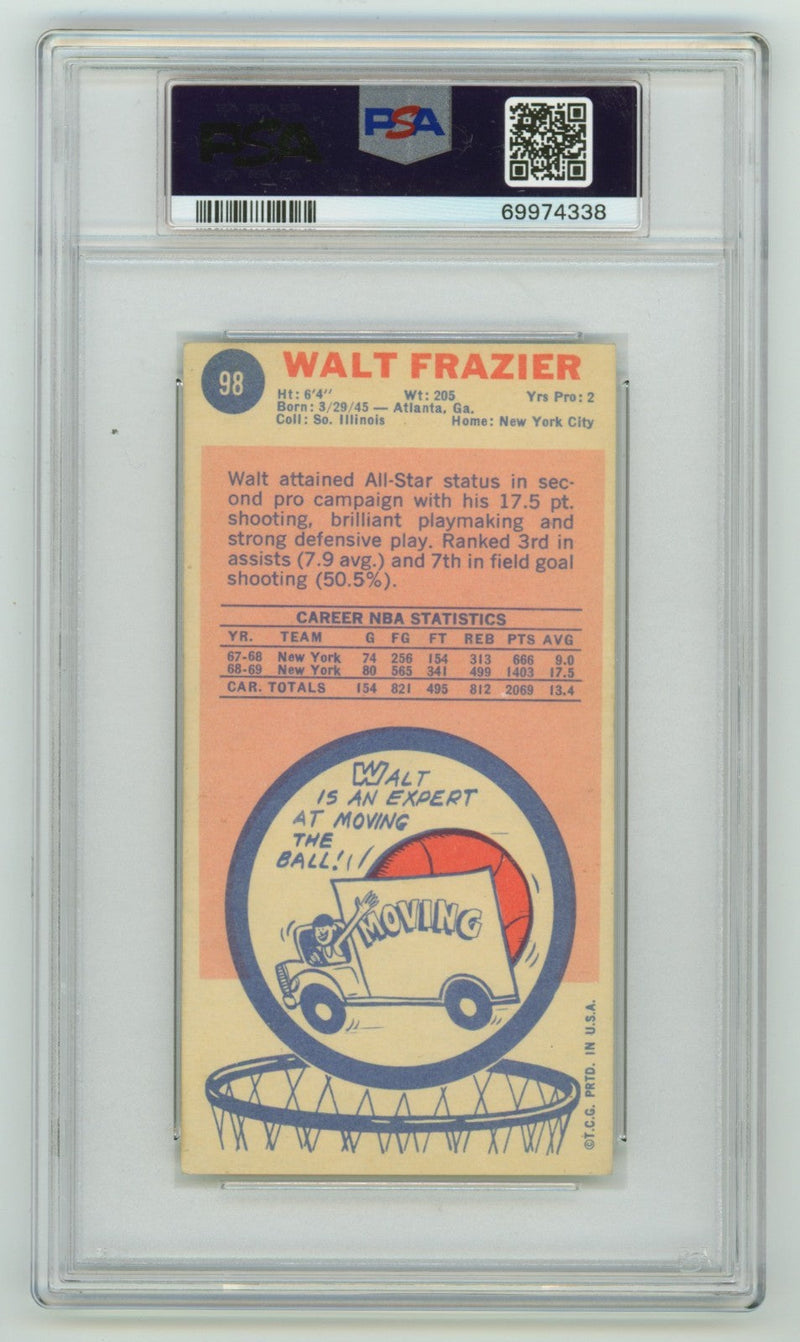 Walt Frazier 1969-70 Topps 98 Tall Boy Rookie RC 3 Insc Signed Auto PSA 6 Knicks
