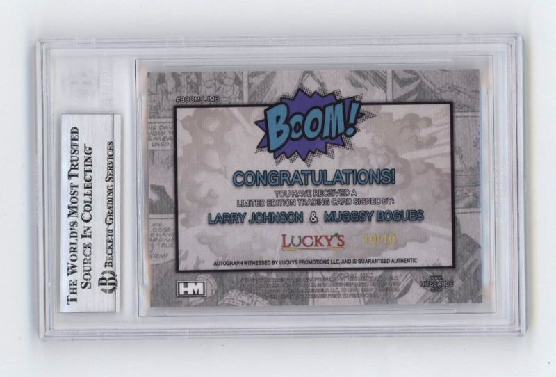 Larry Johnson & Muggsy Bogues 2024 Hits BOOM Gold #/10 Dual Signed BGS BAS Auto