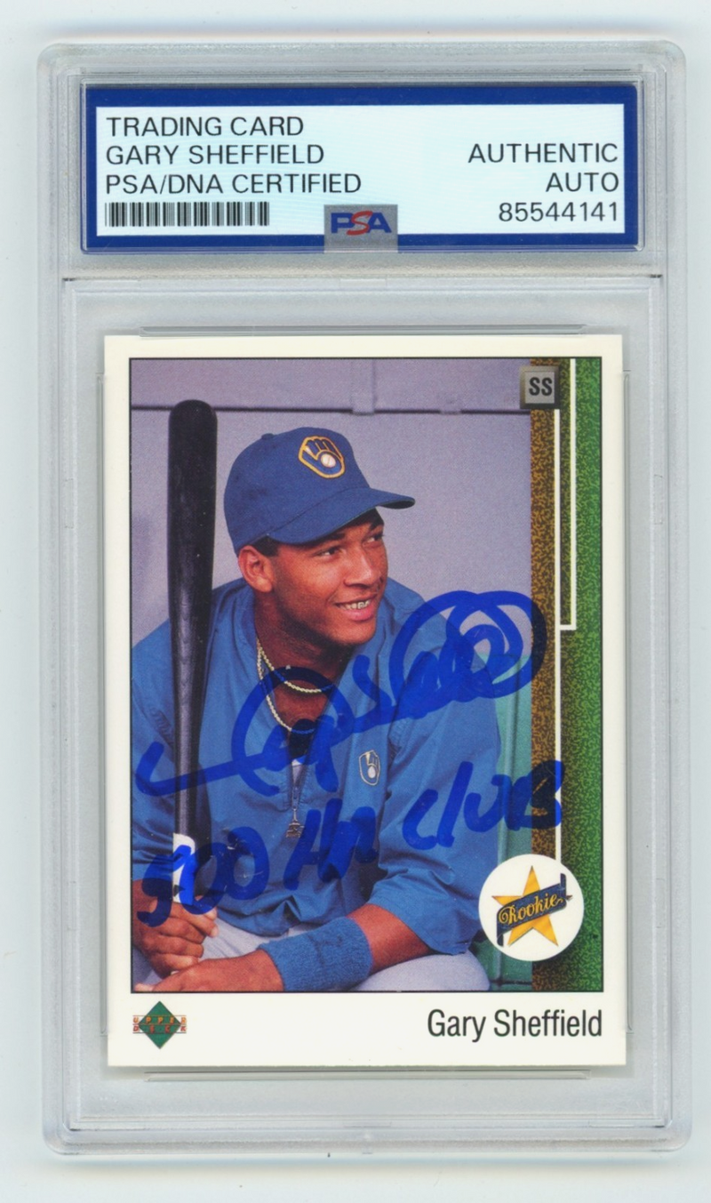 Gary Sheffield 1989 Upper Deck #13 Signed Rookie RC w/ 500 HR Club Insc PSA Auto