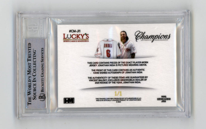 Jonathan India 2021 Hits Memorabilia Champions Gold Logo Patch Auto RC #1/1 BGS